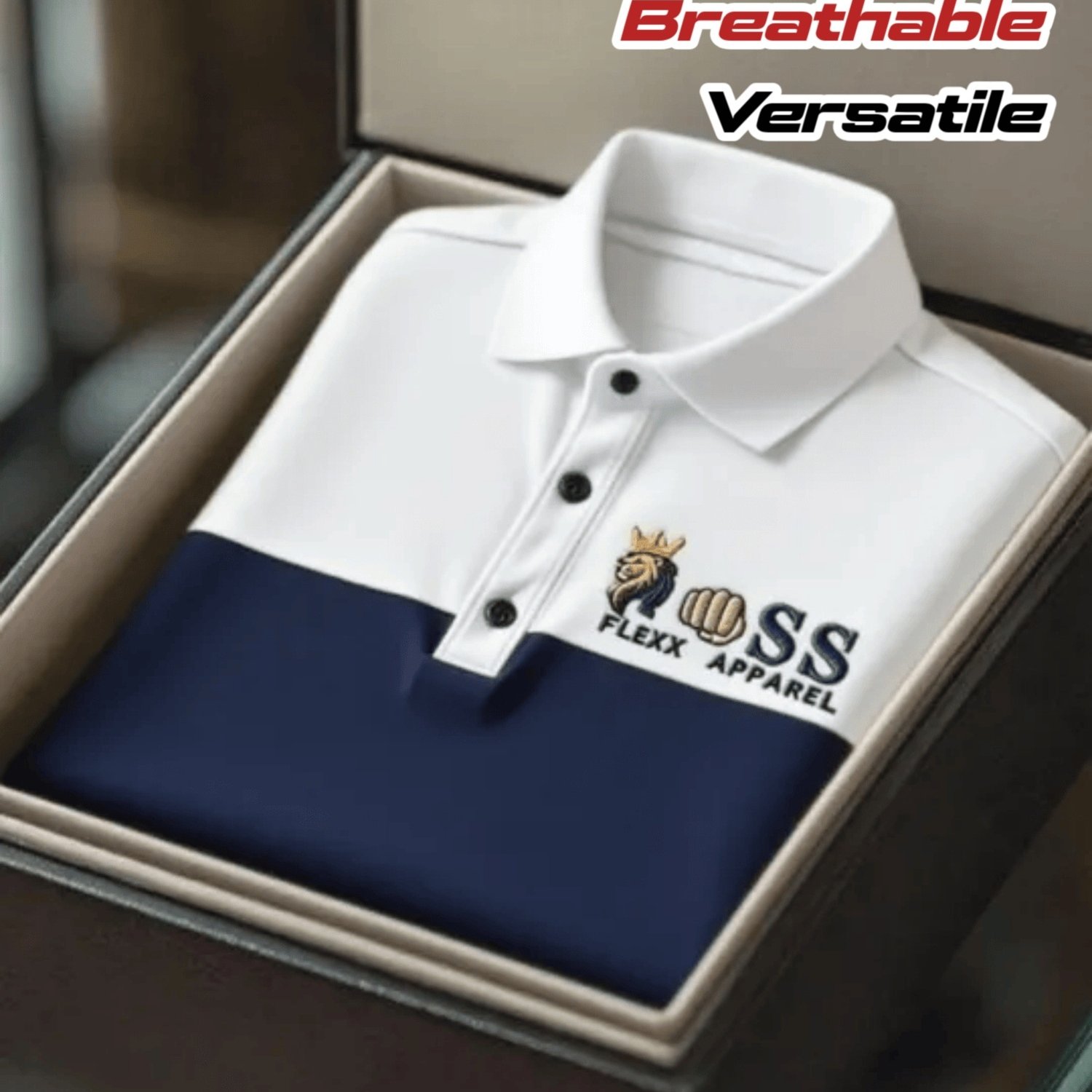 Men's Business And Leisure Shirt White And Blue Color- Collar Lion Letter Printed Breathable And Comfortable Commuter Versatile Short Sleeve T-shirt