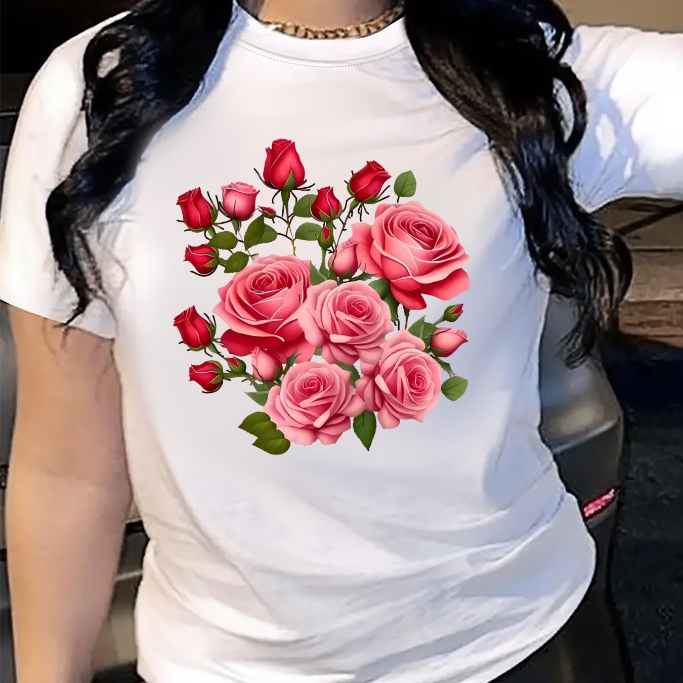 TEMU Ladies' Fashion, Letters, Patterns, Directional Printed Swear, Spring And Autumn Round Neck Swear, Women's T-shirts