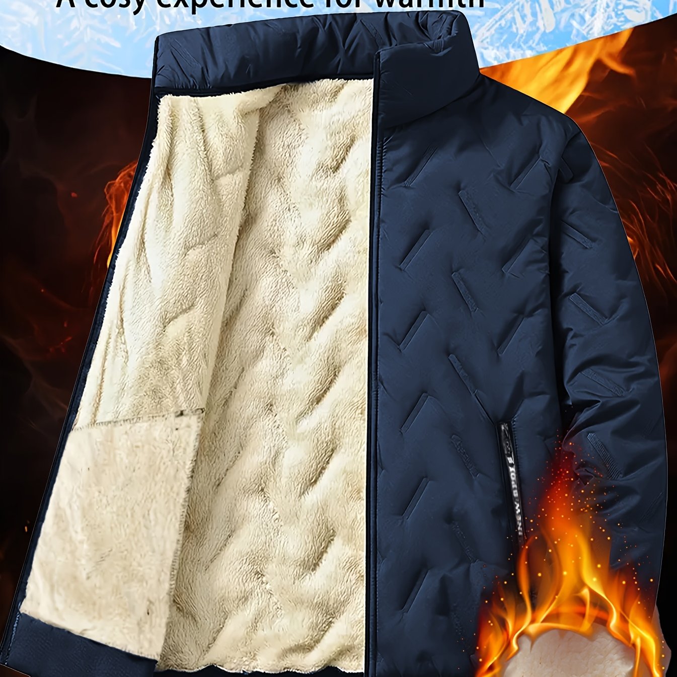 TEMU Men's Jacket With Fleece Lining, Thick And Heavy Winter Casual Cardigan Jacket With Fleece Lining, Warm Lamb Lining, Couple' Style For Men And