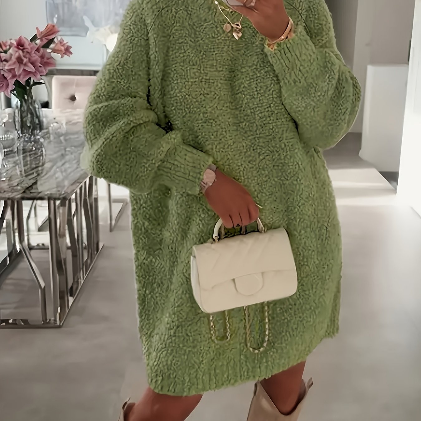 TEMU Plus Size - Plus Size - "didi Orientation" Solid Color Easy Golden Design -neck Plus Size Cardigan Coat Lazy Wind Sweater