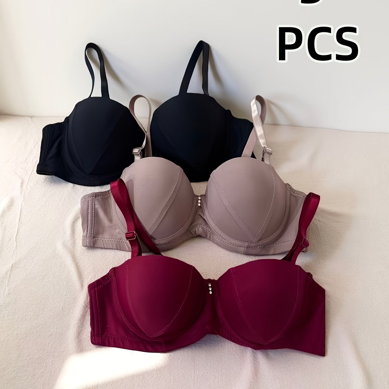 TEMU Lot de 3 soutiens-gorge push-up bretelles 1/2 bonnet