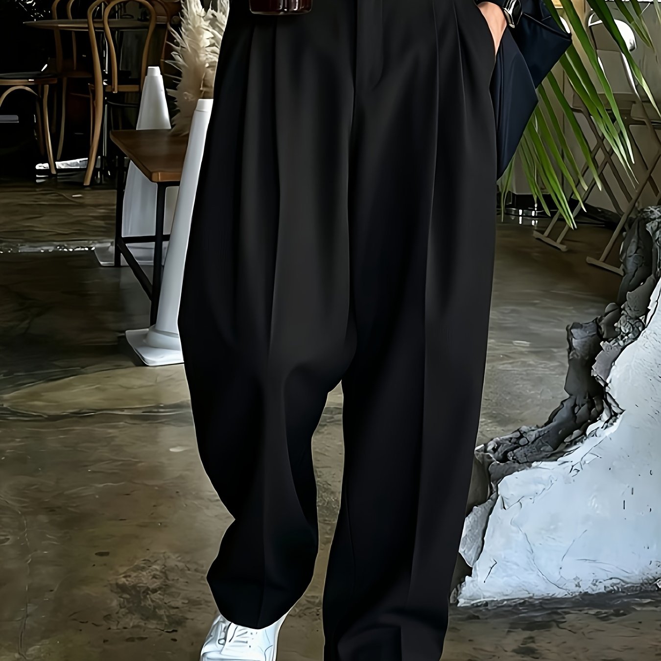 TEMU Men's Wide-leg Trousers, Loose High-waist Pleated Straight Pants, Trendy Casual Long Trousers All-match Men's Pants, Autumn Essentials