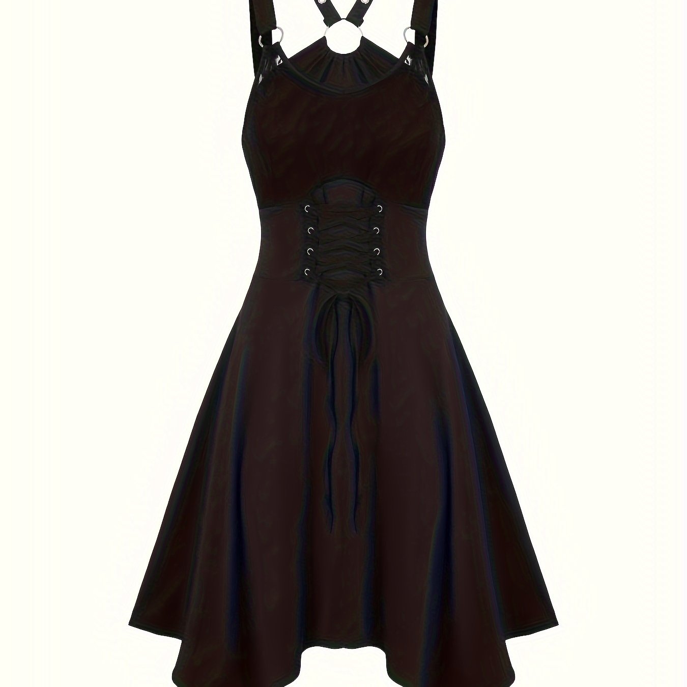 Image of Floral Lace Panel Lace-up O-ring Halter Asymmetrical Irregular Scarf Knee-length Party Dress Party Outfit