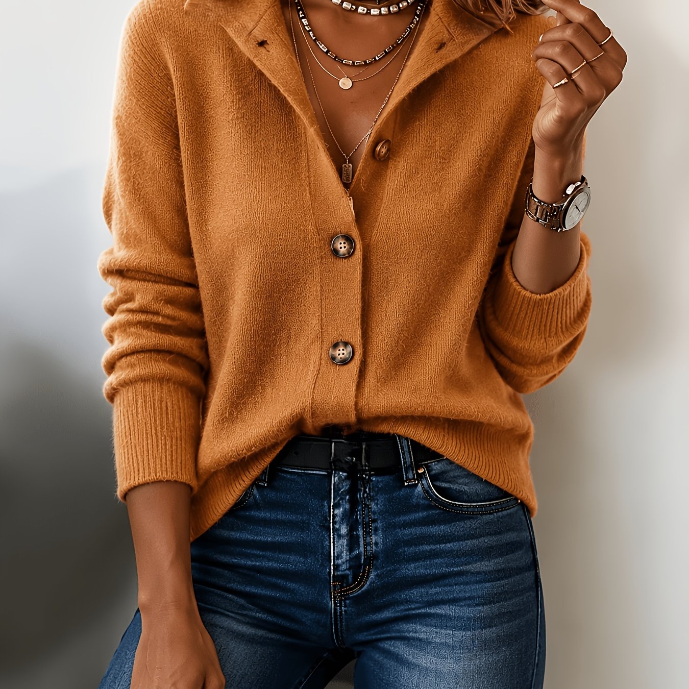 TEMU Cardigan à col montant pour femme, couleur unie, style rétro 2026, vêtement d'extérieur décontracté et ample pour en bureau et tenue business