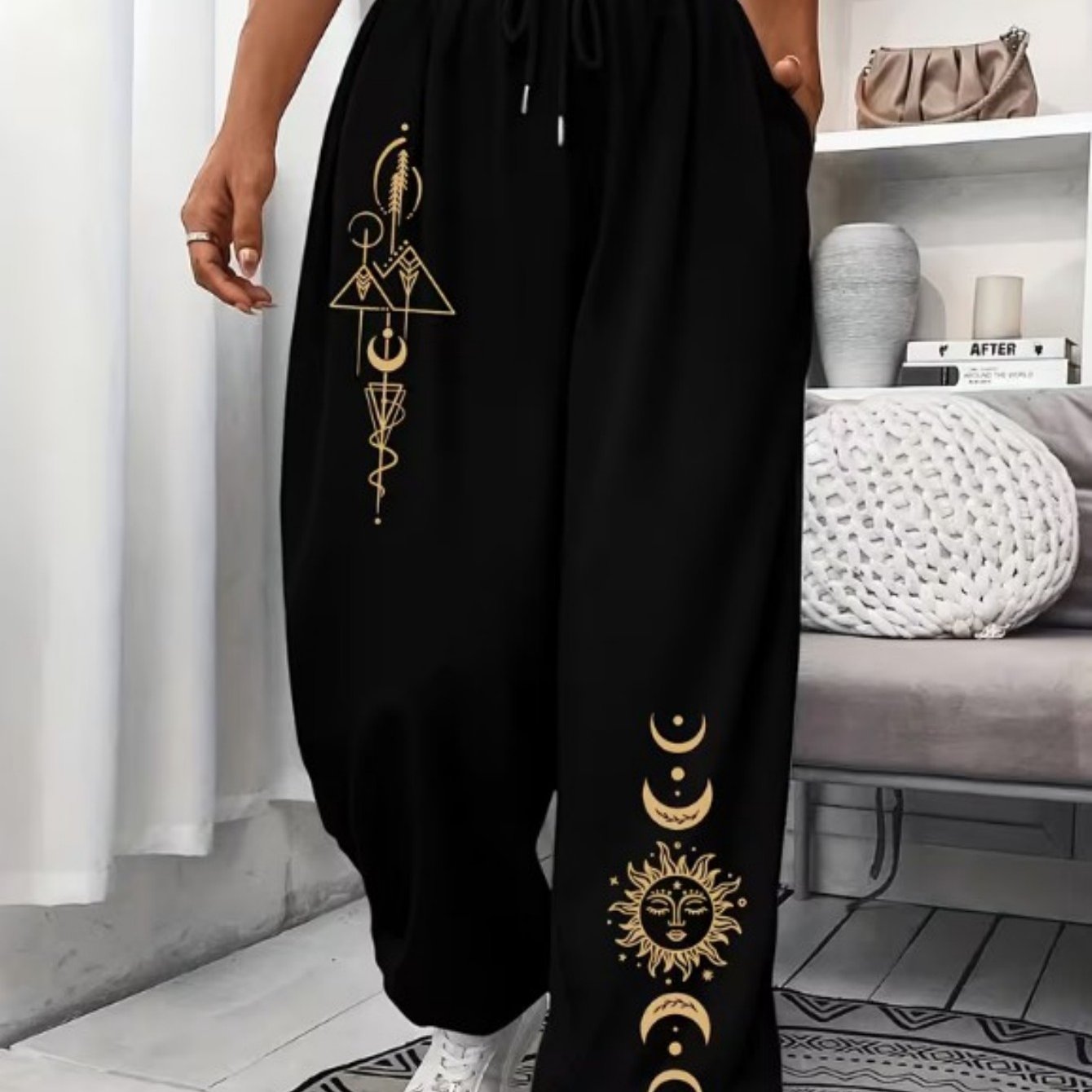 TEMU Mysterious Moon And Printed Wide-leg Trousers, Leisure Size Women's Trousers, Are Suitable For Wearing And Commuting Scenes, With Versatile