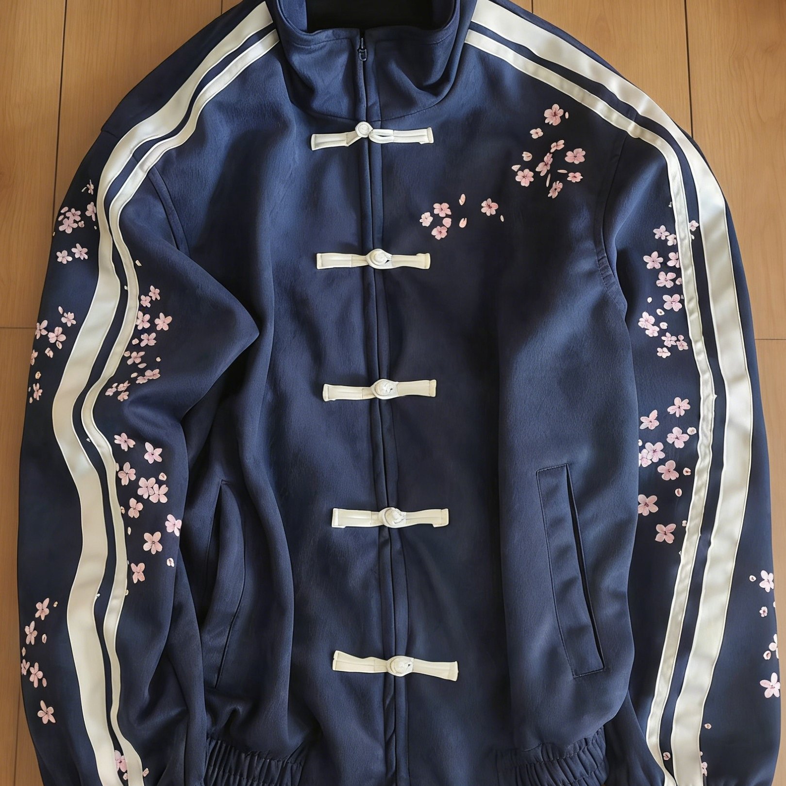 TEMU Women's Jacket, Ins Retro Style Floral Print Design Faux Suede Chinese Button-button Contrast Webbing Elastic Cuffs Short Collar 2026 Spring New