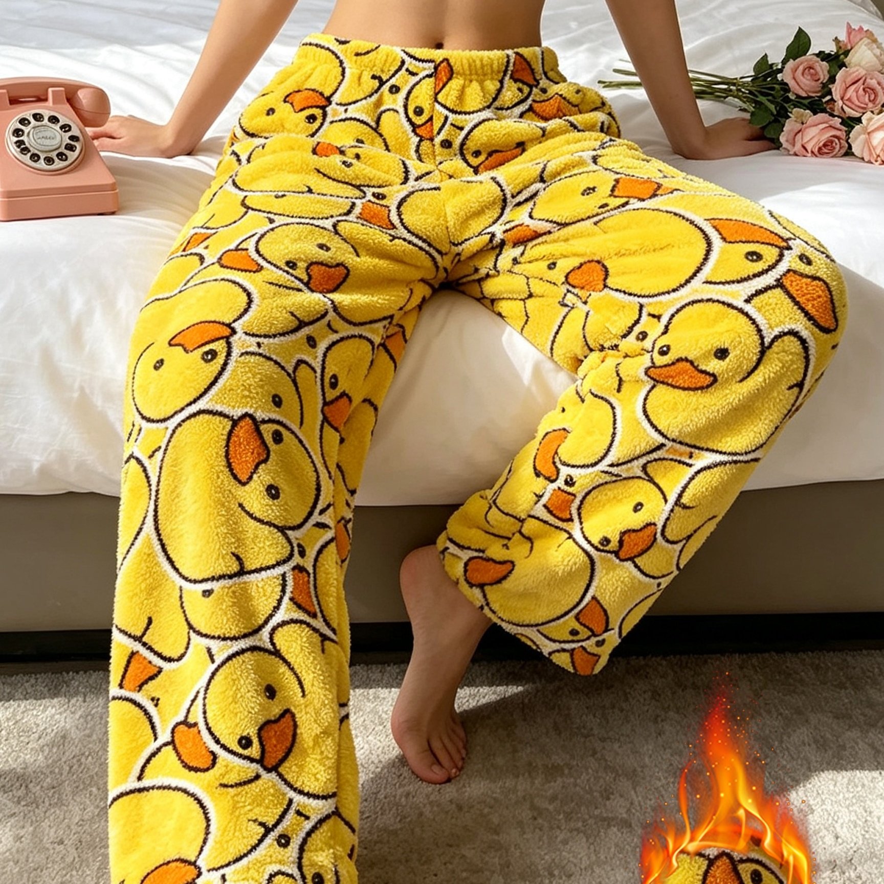 TEMU 26aw Home Trend Women's Loungewear Pajama Pants, Cute Duck Pattern Cartoon Print Pajama Pants, Comfortable Sleep Pants