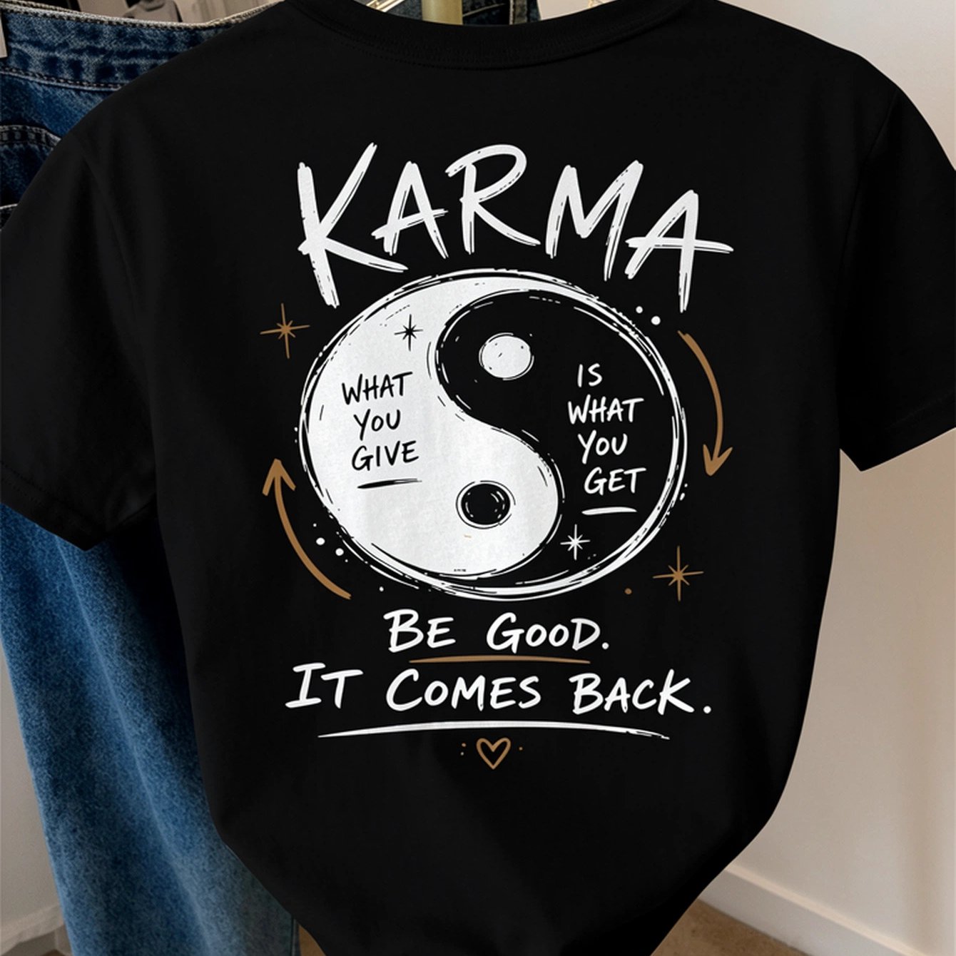 Image of A For Karma Yin Yang What You Give Is What Theme Designed T-shirt Women's T-shirt High Quality T-shirt Summer Daily Wear Suitable For Who Like Spiritual
