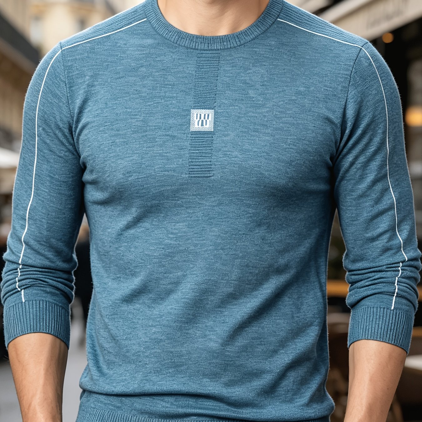 TEMU Round Neck Pullover Sweater , Design- Long Sleeve Versatile, Men's Spring Autumn Base Layer Sweater, , Fade-resistant, Knit