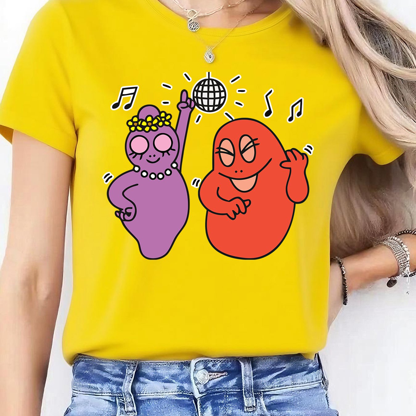 TEMU 1pc Women's Spring Short Sleeve - Fun Cartoon , Featuring Interesting Cartoon Designs. Perfect For Valentine's Day Couple Outfits, Comfortable,