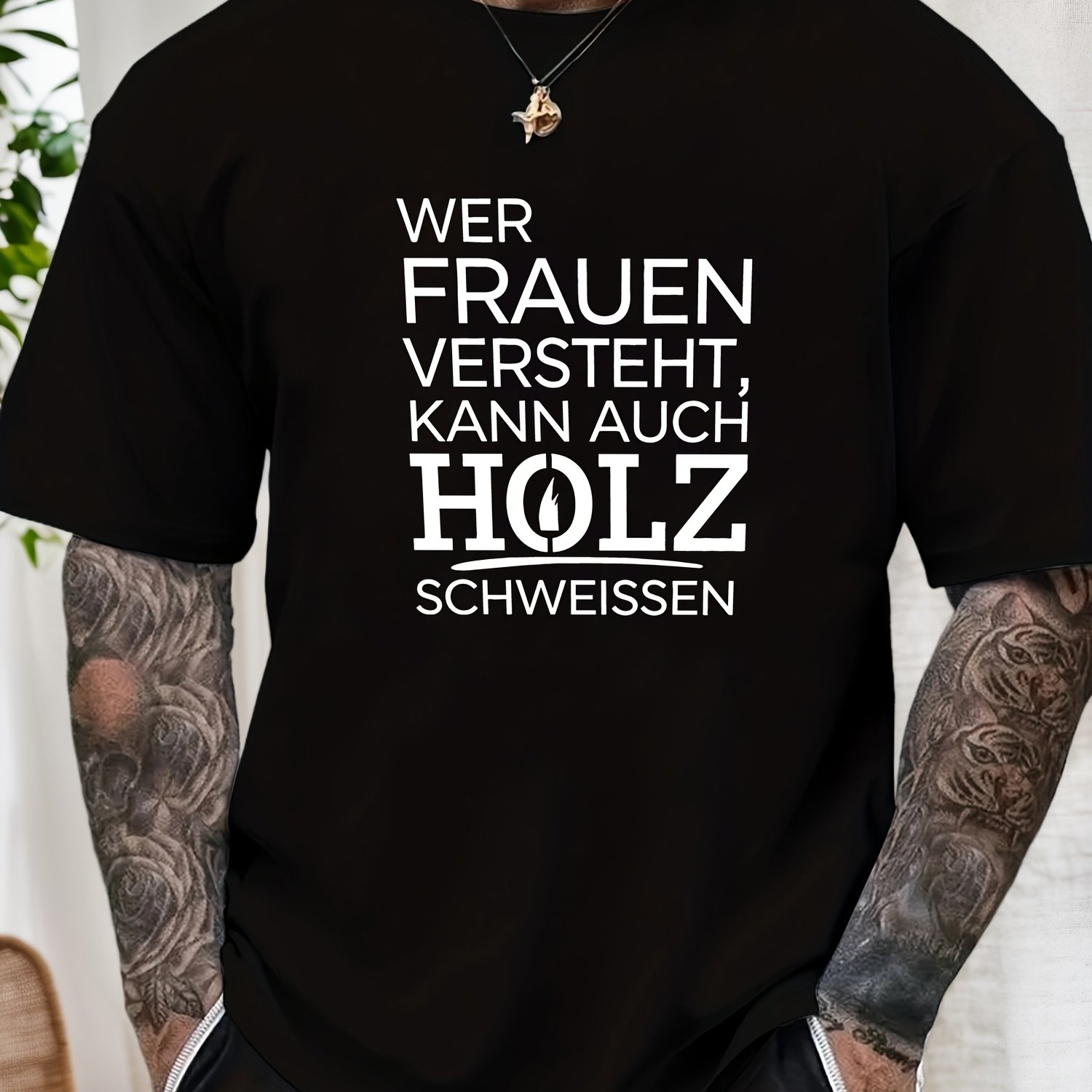 Image of Men's "who Understands Women Can Weld Wood" Pattern Summer Casual Crew Neck Short T-shirt