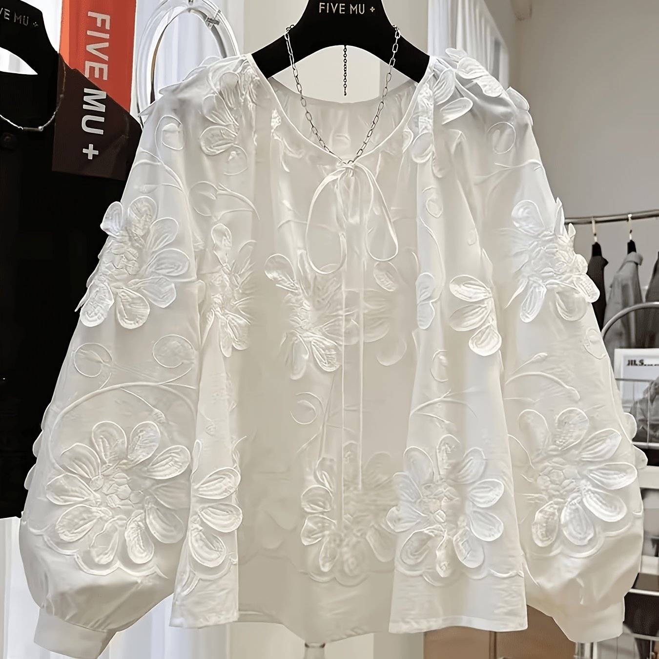 TEMU Intricate 3d Embroidered Floral Loose Casual All-match Solid Shirt