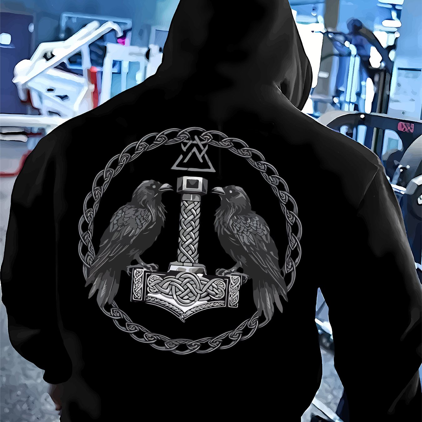 TEMU Men's Hooded Sweatshirt With Viking Hammer And Print | Casual, Hooded, Stretch Fabric, Regular Fit, Ideal For Street Style, Sports, And Social ,