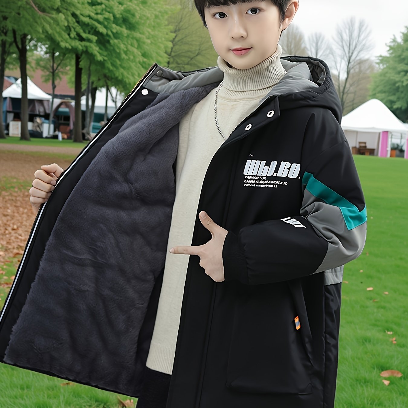 Boys' Autumn -lined Jacket, New Thickened Parka For Children, Korean Style Trendy Kids' Winter Jacket