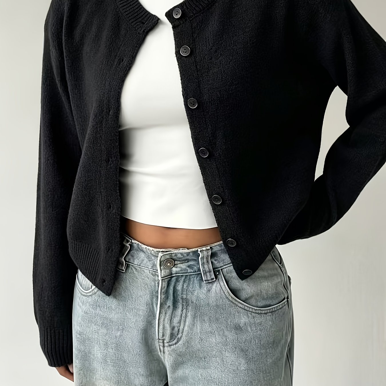 TEMU Gilet Femme Automne Hiver et Mousseux Col Court Bout Unique Manches Longues Pull Veste Décontractée Haut Vêtement d'Extérieur