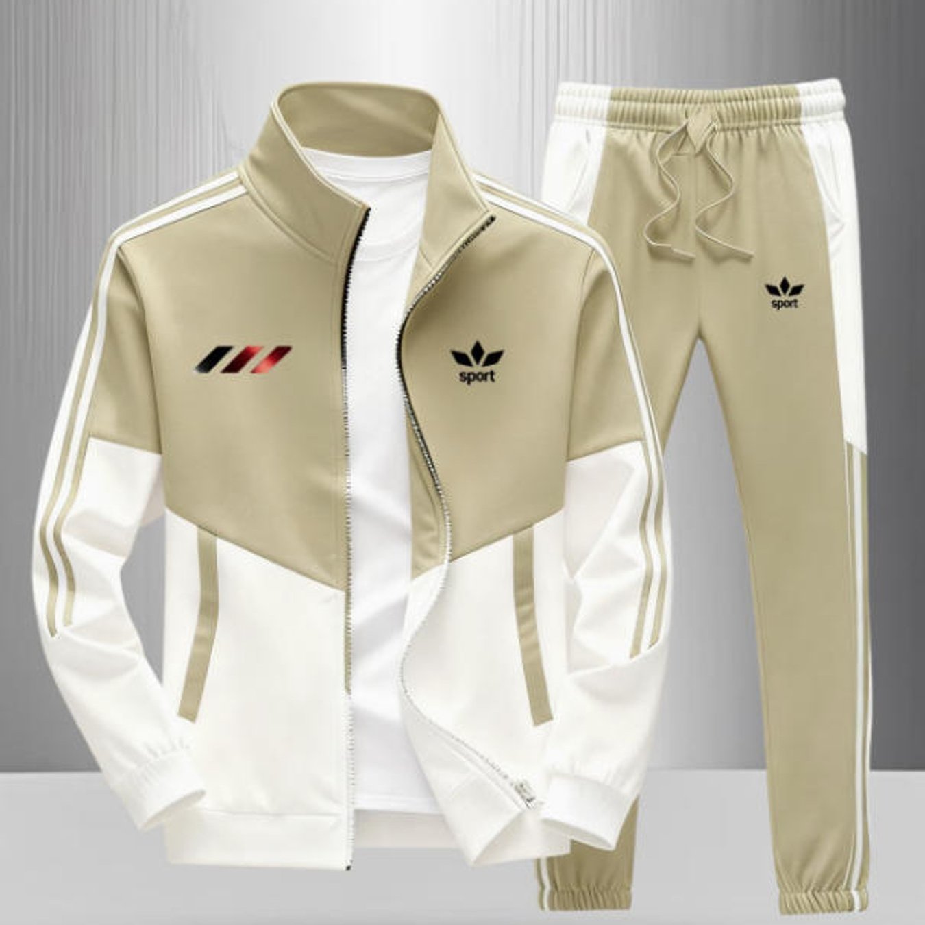 TEMU Men's Plus Size Clothing Style Sporty Color Block Stripe Graphic 2pcs Tracksuit For Adult Men Holiday Gift Daily Wear Sportswear