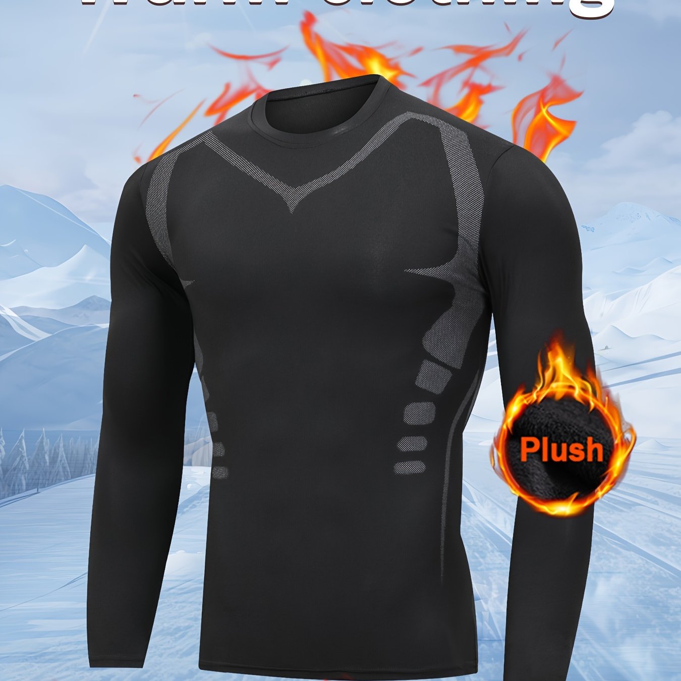 E-shop Herren-Thermounter Langarm-Trainingsshirt - Extremkalte-Wetter-Gymnastikkleidung, Eng anliegendes Sportoberteil für Wintertraining, Skifahren,