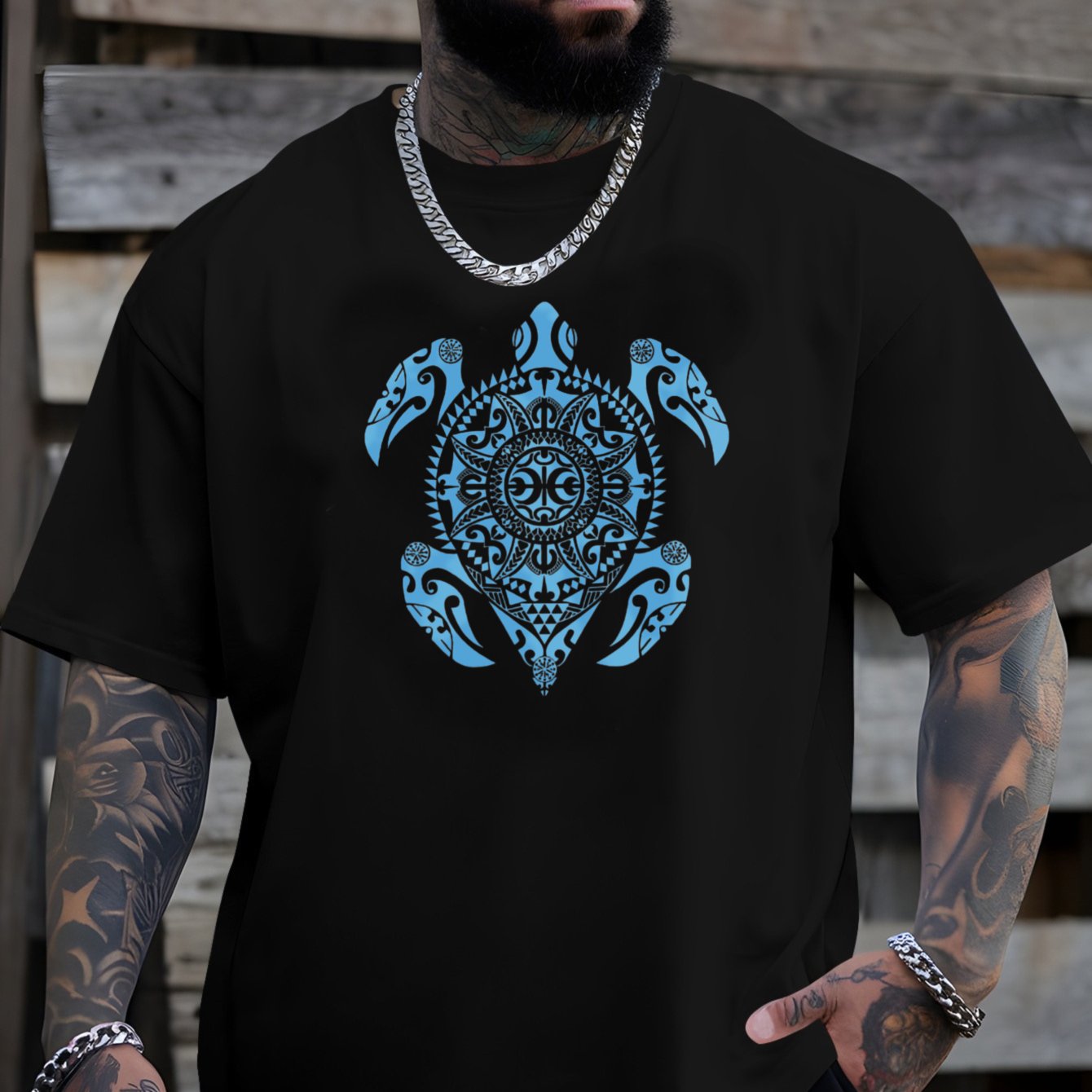 Plus-size Men's T-shirt, Comfortable And Versatile, Simple And Clean, Men's Turtle Pattern Summer Casual Crew Neck Short Sleeve T-shirt, Plus Size