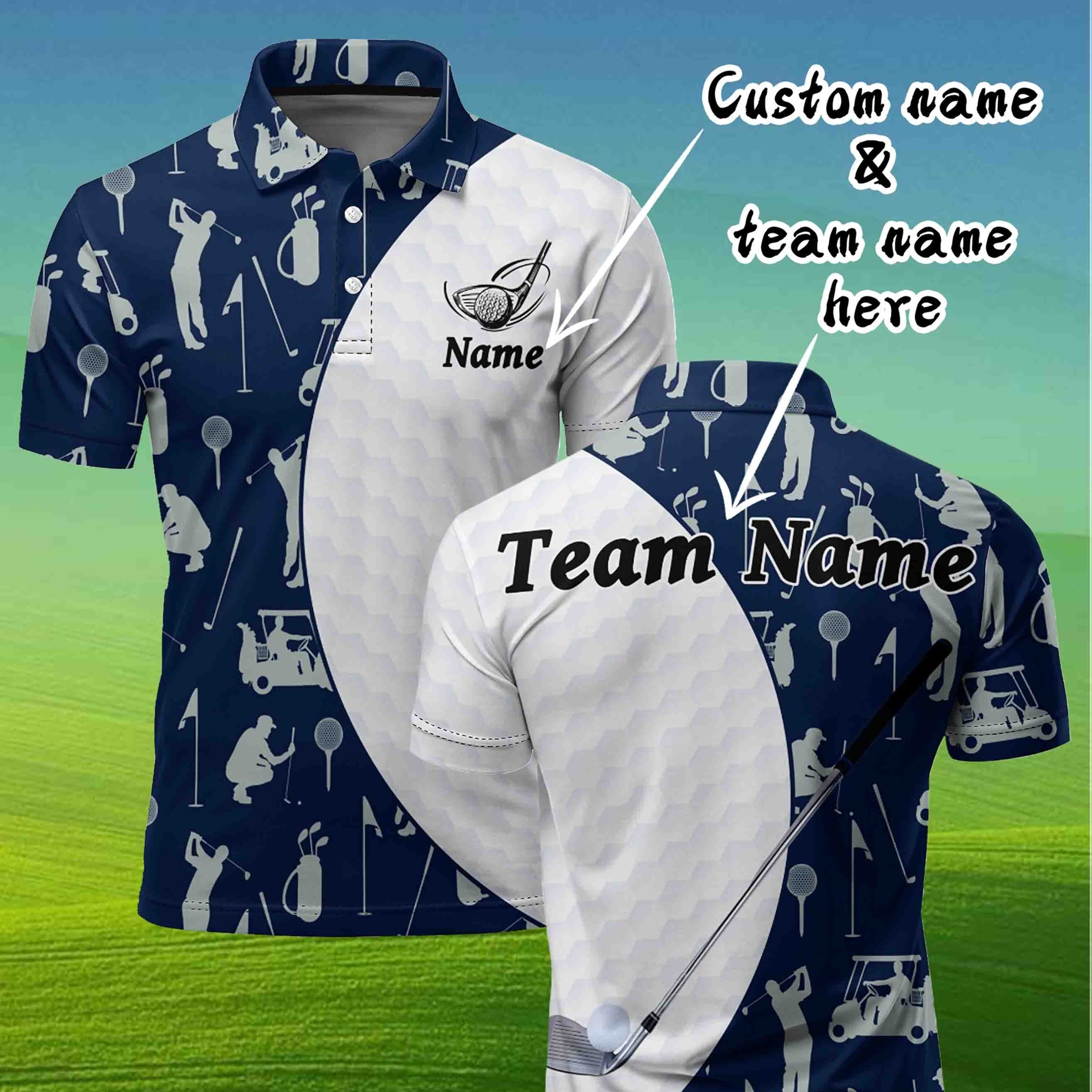 TEMU Personalized Customized Men's Golf Shirt, Support Name And Team Name, Breathable Quick-dry Fabric, Sports Style Short-sleeve Design, Combining