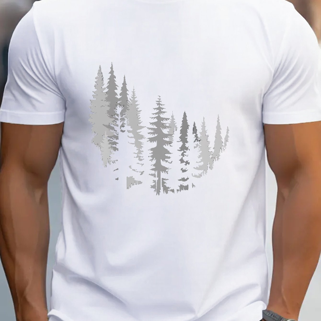 TEMU T-shirt décontracté à manches courtes pour homme, impression de forêt , t-shirt d'été