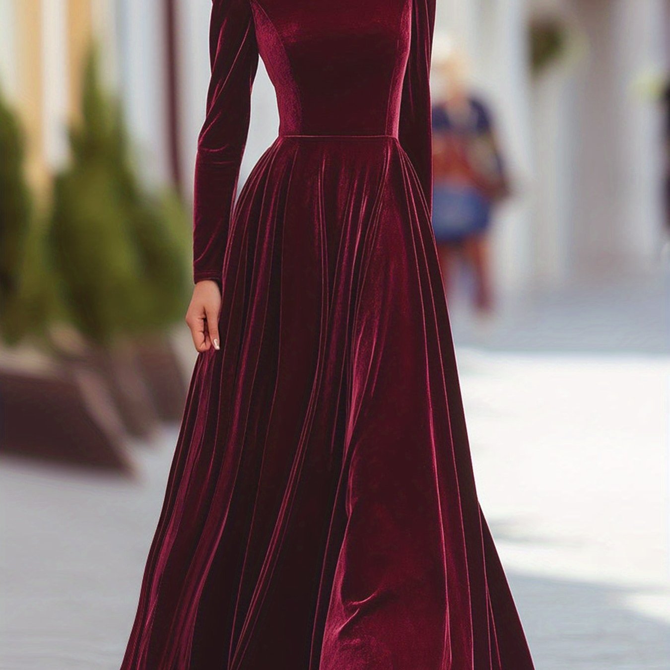TEMU Robe femme en A avec col haut et fermeture éclair longue - Robe de soirée ou de mariage ajustée à manches longues, couleur unie, lavable en