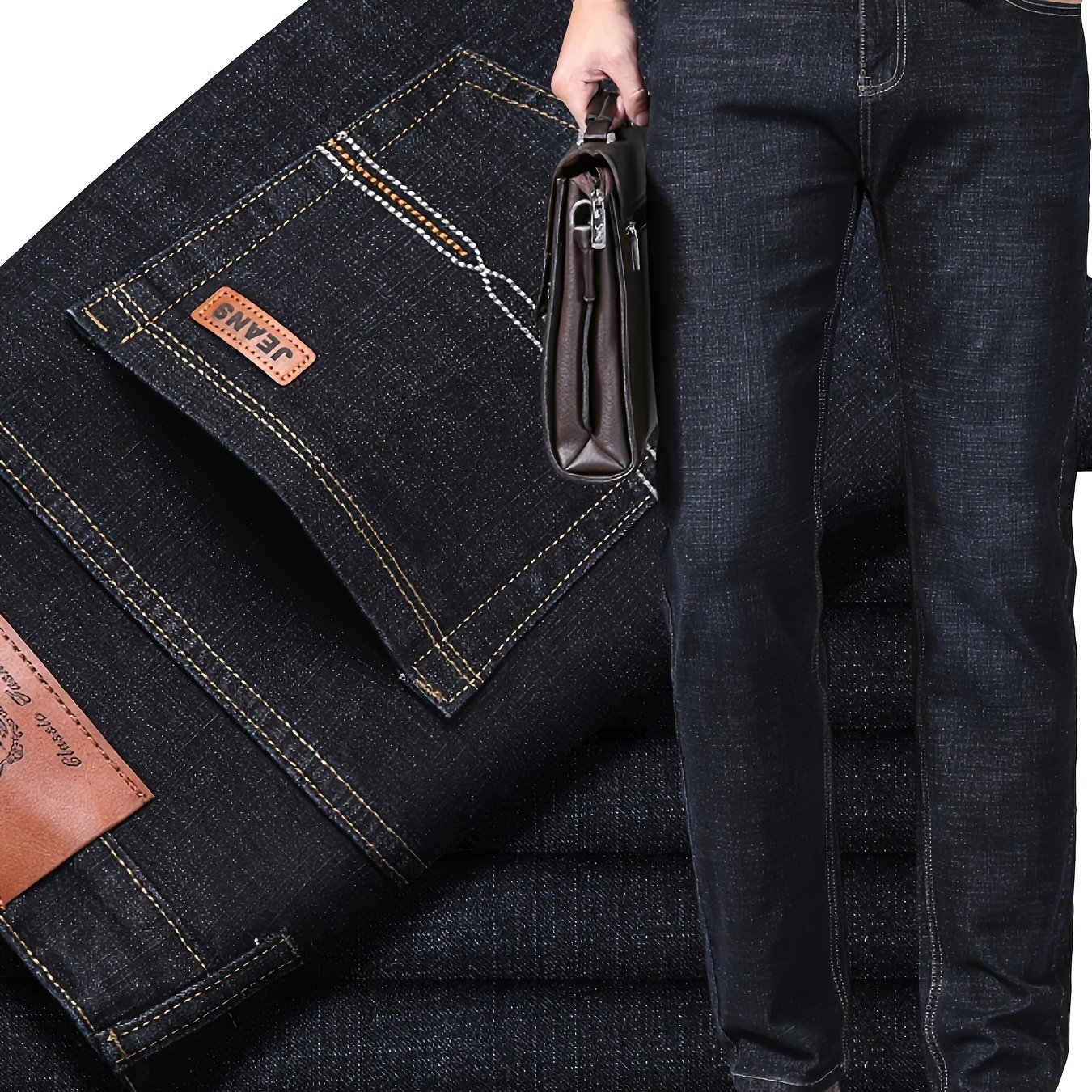 Trendy Men's Stretch Slim-fit Business Casual Denim Pants For Young Men