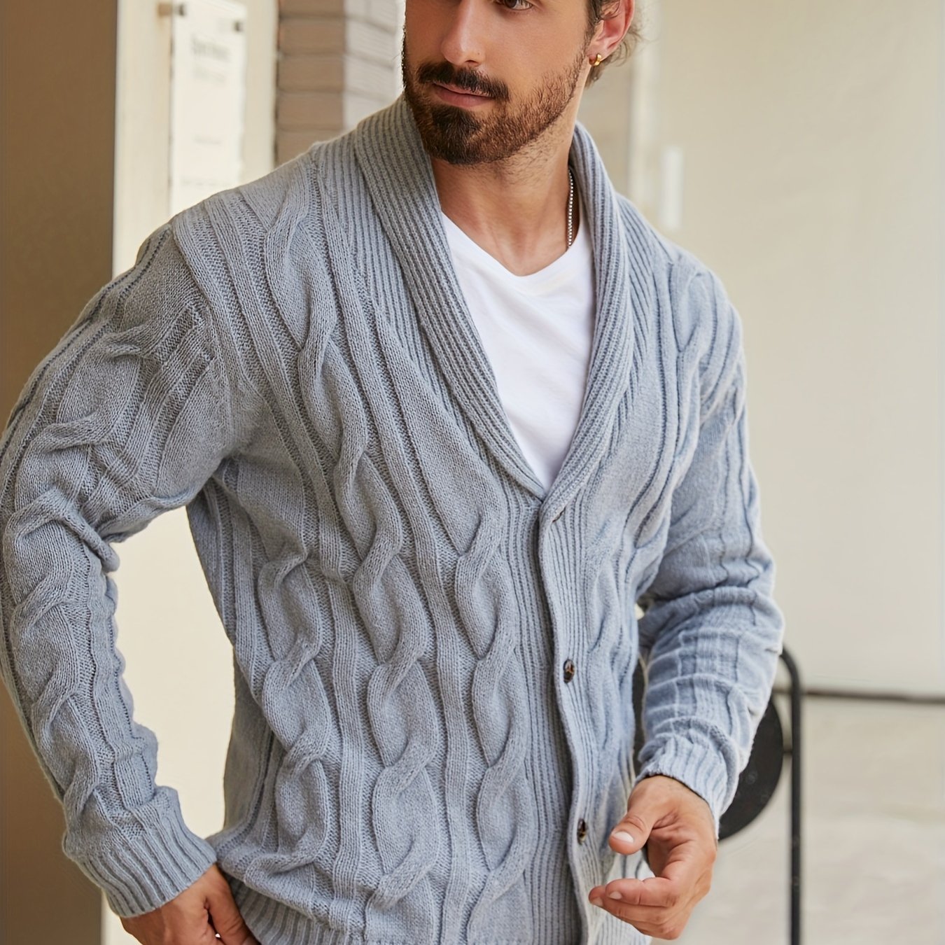 Men' Cable Knit Cardigan Fall Winter Button-up Knit Coat, Autumn Essentials