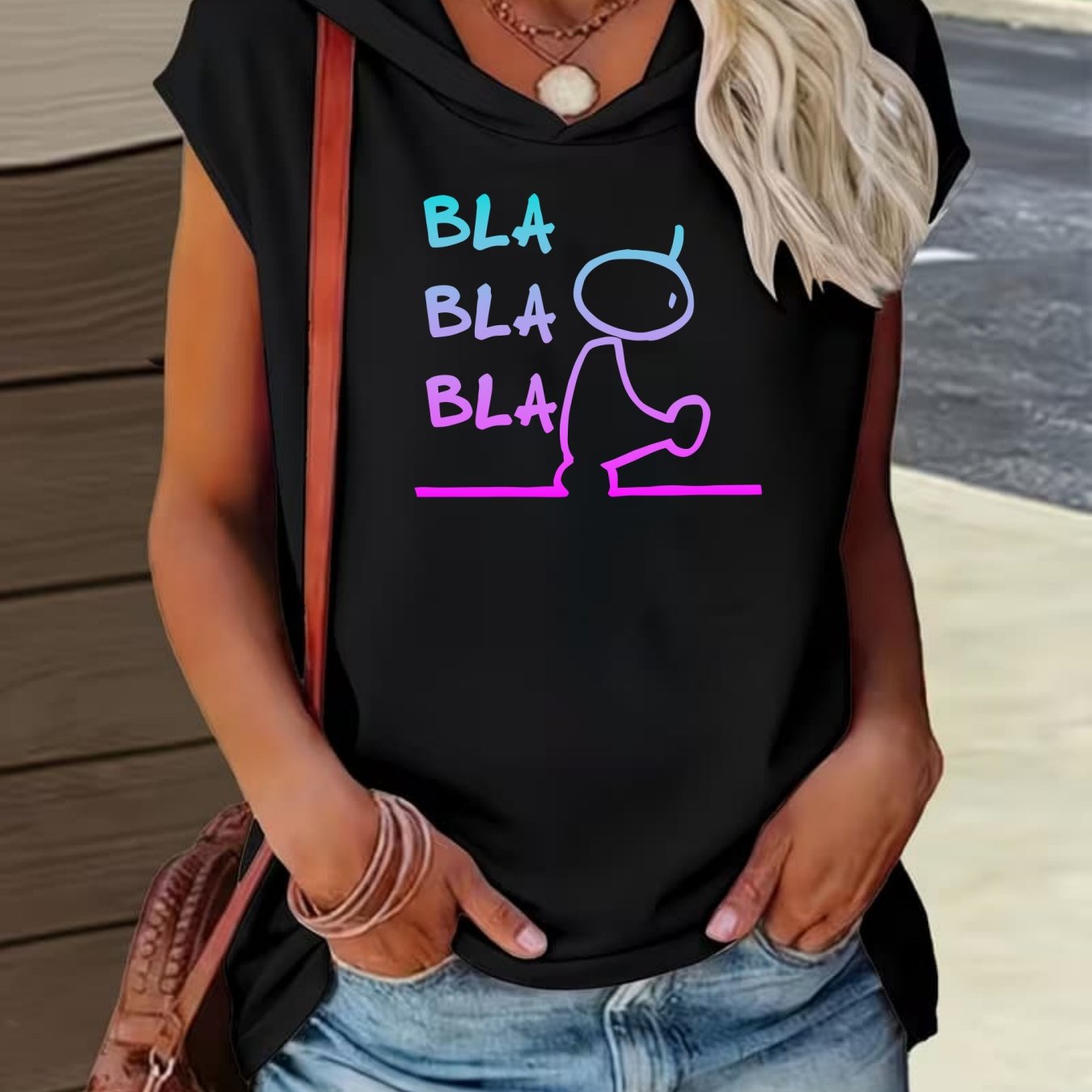 TEMU A Loose And Comfortable Hooded Design, Featuring Cute Cartoon Patterns And The ' Bla' Word Print
