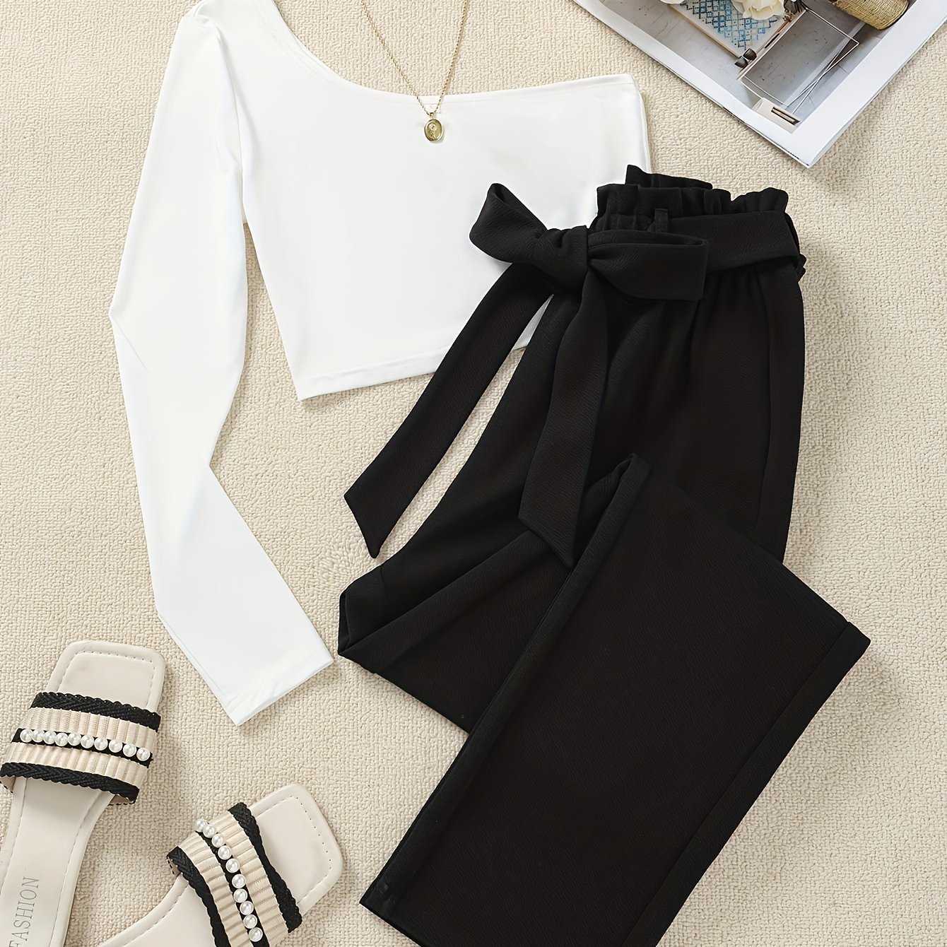 Women's Off-shoulder Top And Long Pants Set, Vika Directional Style