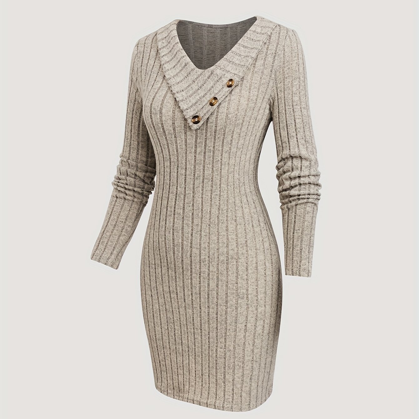 TEMU Vestido suéter de mujer con cuello asimétrico acanalado de color sólido y botones de