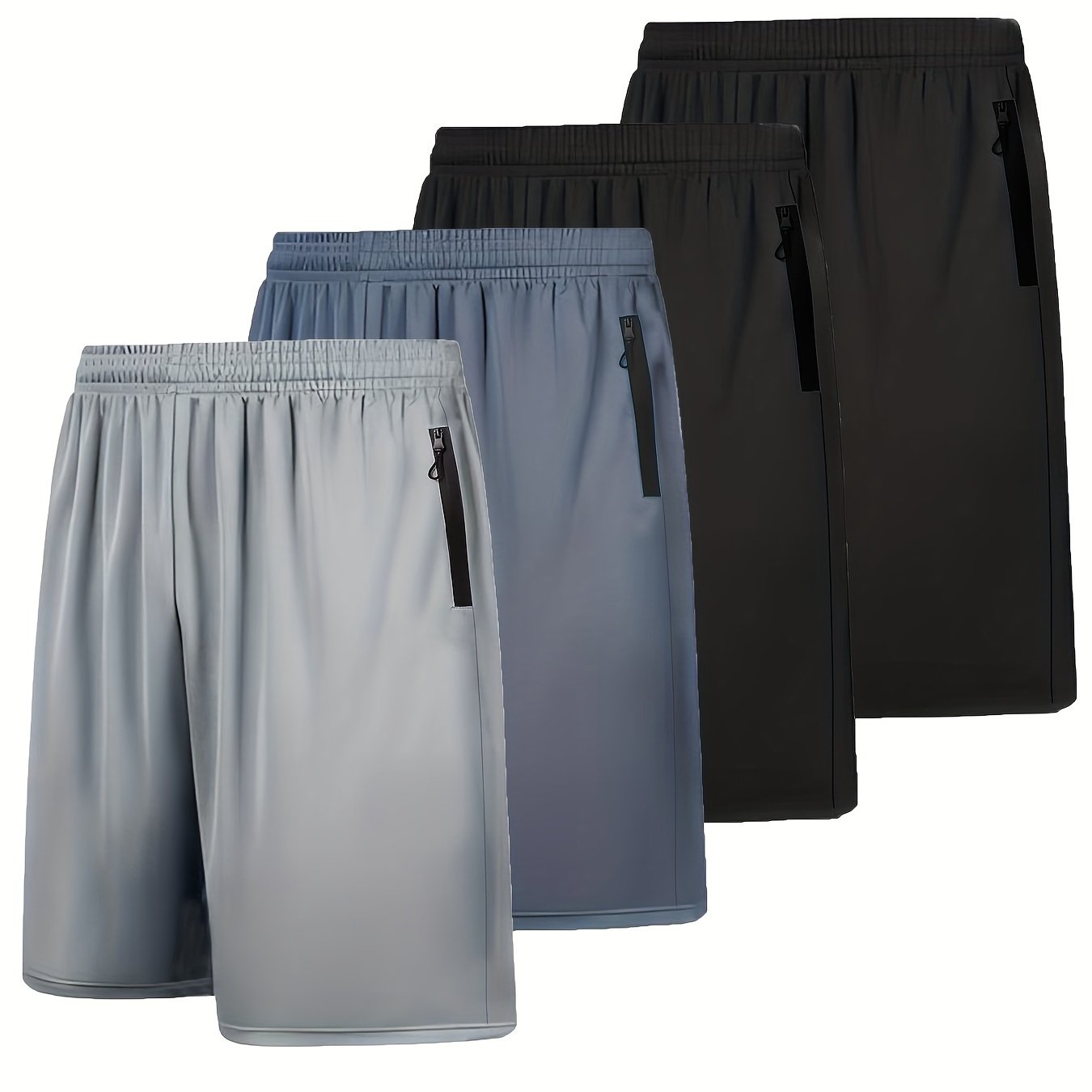 TEMU 4pcs Shorts Atléticos De Secado Rápido Para Hombre Con Bolsillos Con Cremallera Y Cintura Elástica - Perfectos Para Baloncesto, Fútbol Y