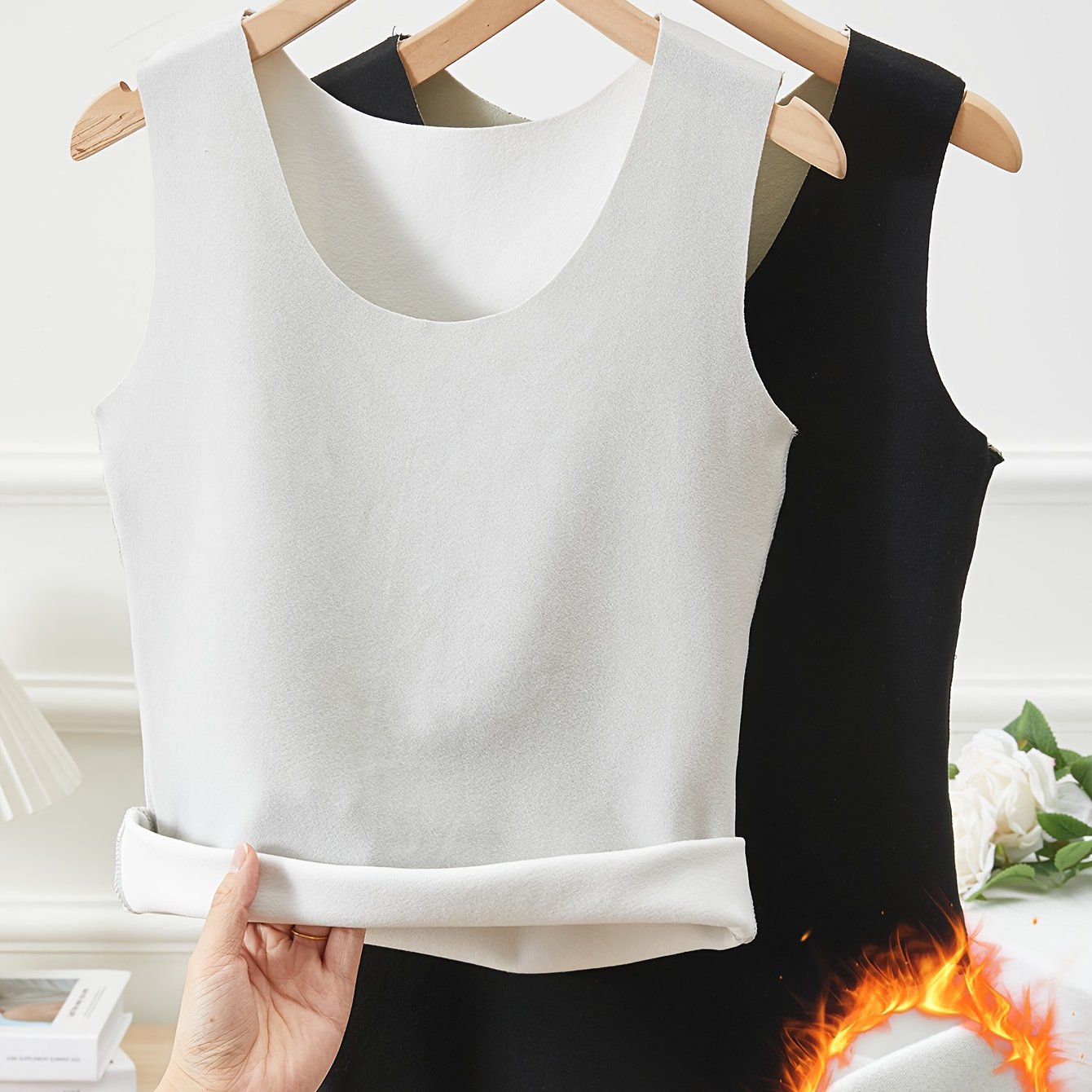 2pcs Women's Autumn/winter Close-fitting Comfortable High-stretch Thermal Underwear, Solid Color Sleeveless Base Layer Sports Tank Top, -lined, Thickened,, Seamless Top