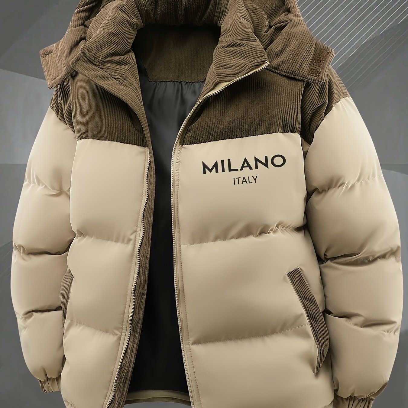 E-shop 2025 Neue Winterjacke mit abnehmbarem Kapuzenmantel, Herren Freizeitjacke mit Print, Kapuzenmantel, dicke trendige Jacke, Oberteil für Herren