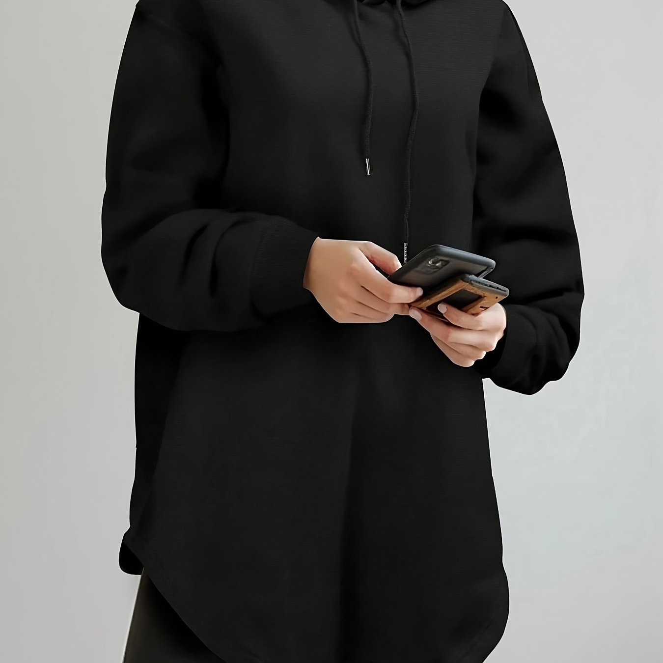 TEMU Women' Shoulder-lower Long Sleeve Loose Sweatshirt With Drawstring