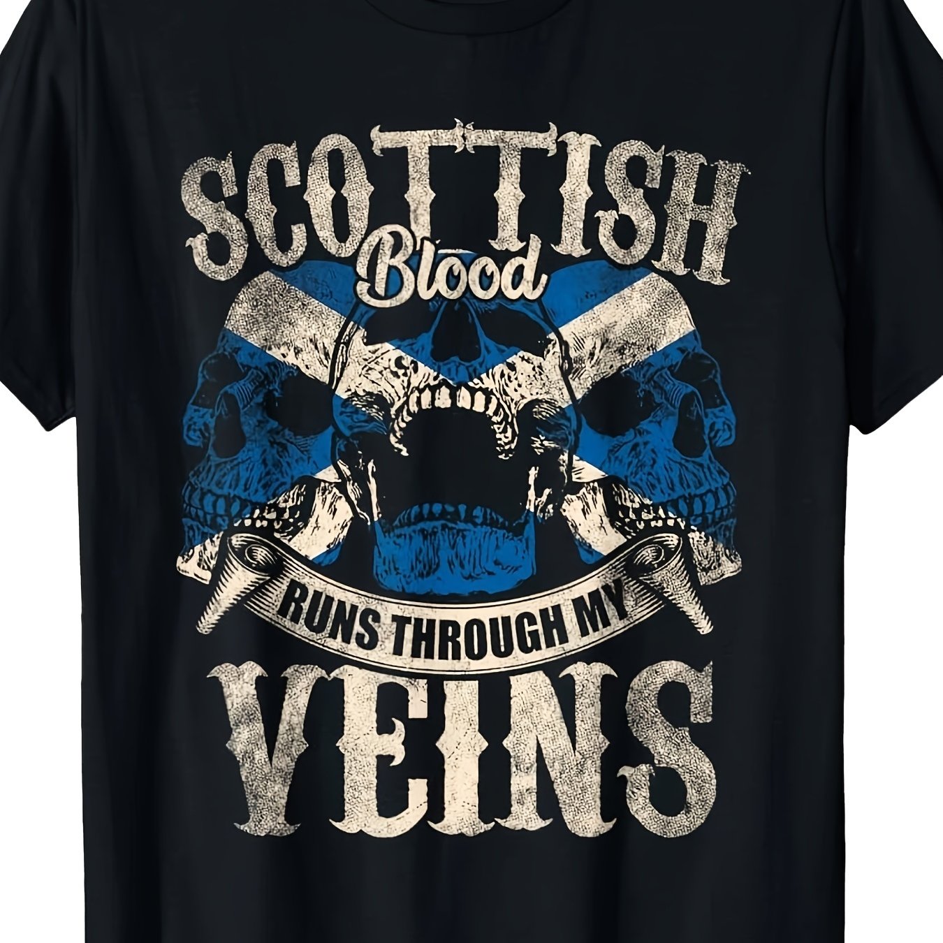 TEMU Ma T-shirt Écossais avec drapeau écossais et crânes, Vêtement décontracté toutes saisons pour les fans de sport | T-shirt au design ludique |