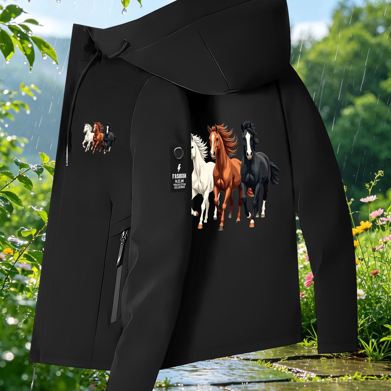 TEMU 3 Head Of Wild Horses Dynamic Pattern Printed Thin Windbreaker, Outdoor Nature Style Women's Jacket, Breathable And Lightweight, Essential For