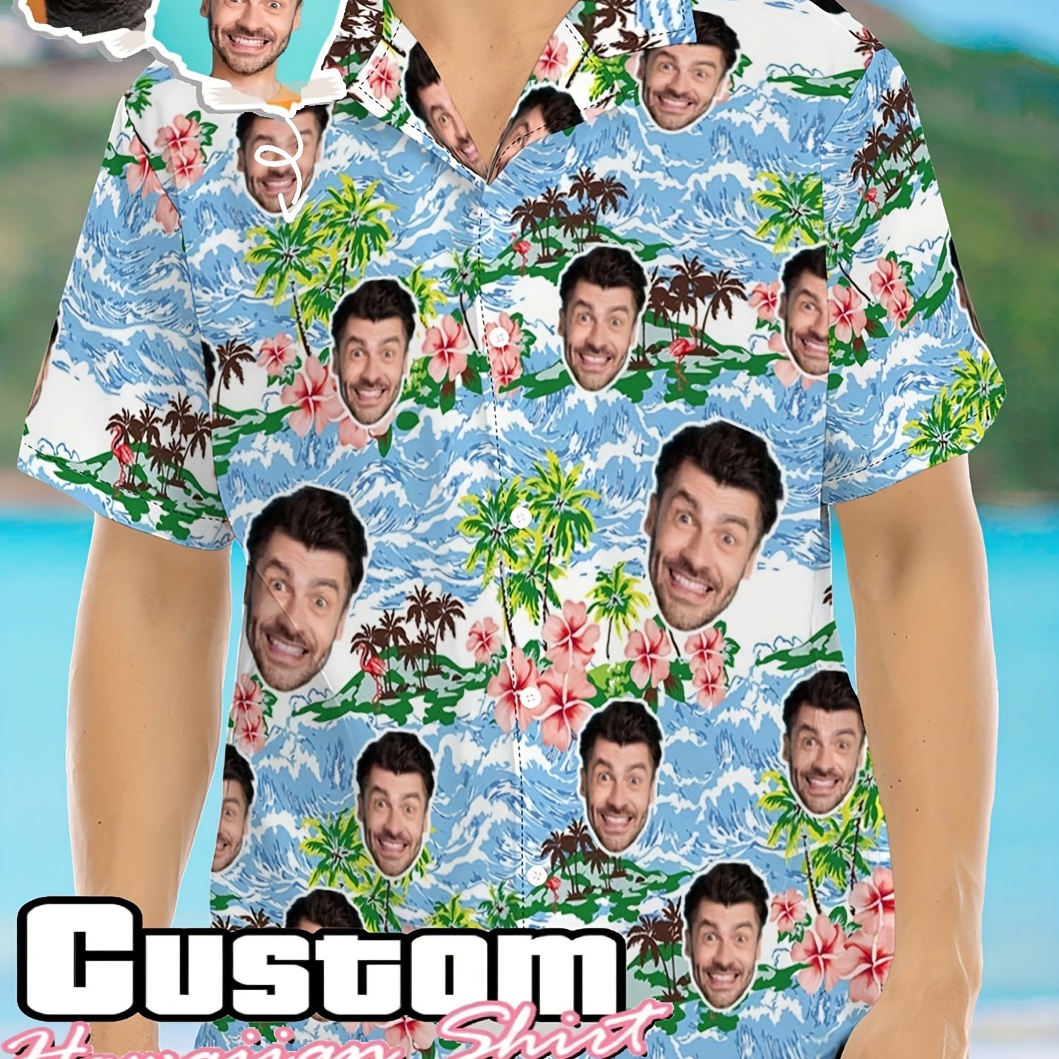 TEMU Custom Ersonalized Photo Hawaiian Shirt Face Holiday Tropical Pattern Shirt For Men Women Birthday Bachelor Party Gift Summer Gift
