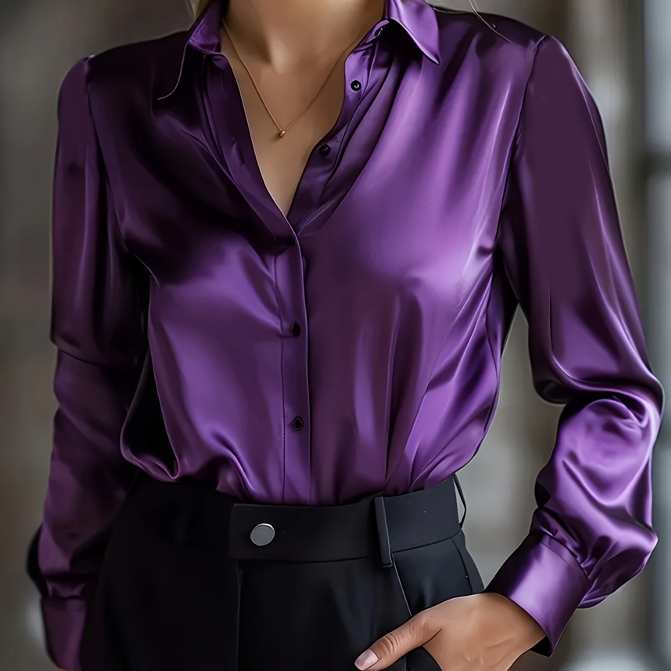 E-shop Elegantes Damenhemd aus Satin | Modisches Ganzjahresoberteil mit Reverskragen und einfarbigem Muster