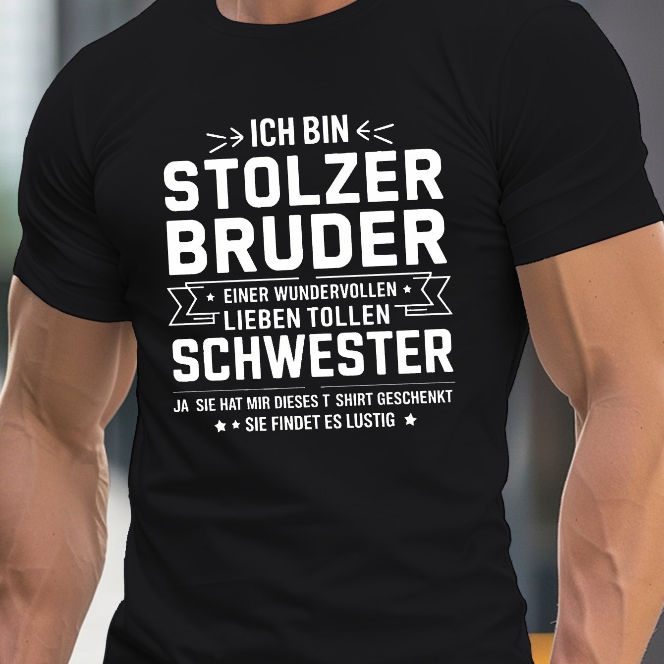 Image of Men's T-shirt | Vintage Graphic Tee With German Text, Showcasing 'ich Bin ' (i Brother). Short-sleeved, Relaxed, , And Perfect For Any Season, Making It The For A Brother