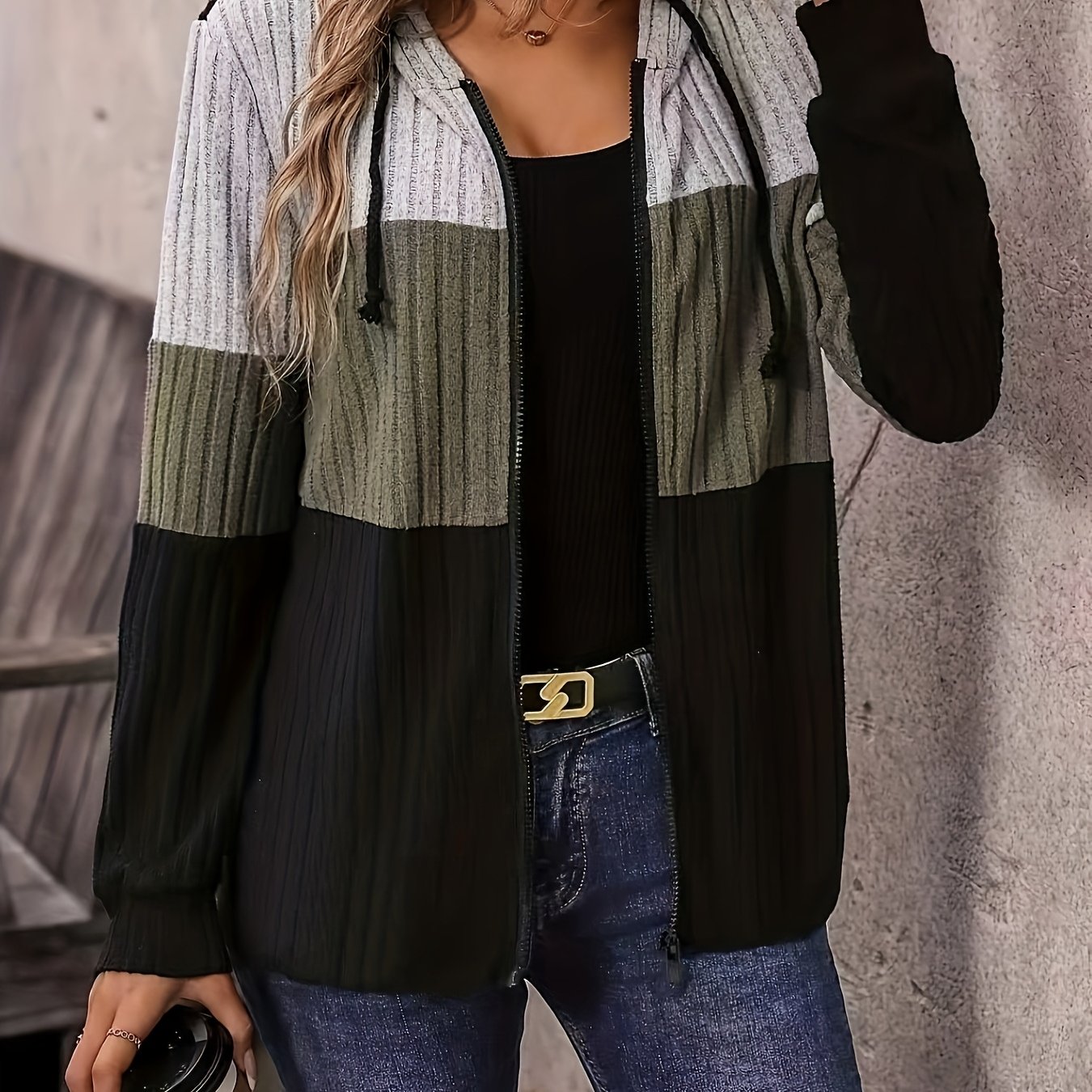 Plus Size, Women's Hooded Long-sleeve Zip-up Cardigan