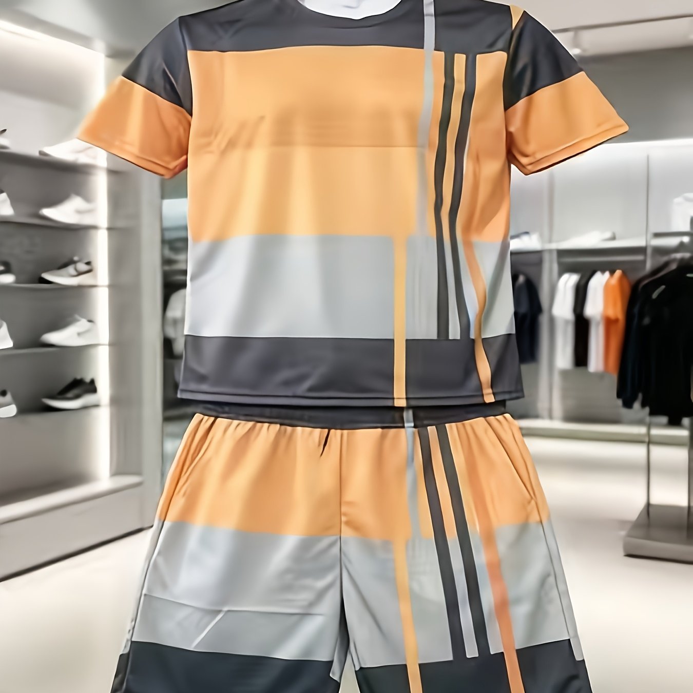 TEMU Men's 3d T Shirt Set Polyester Summer Tracksuit