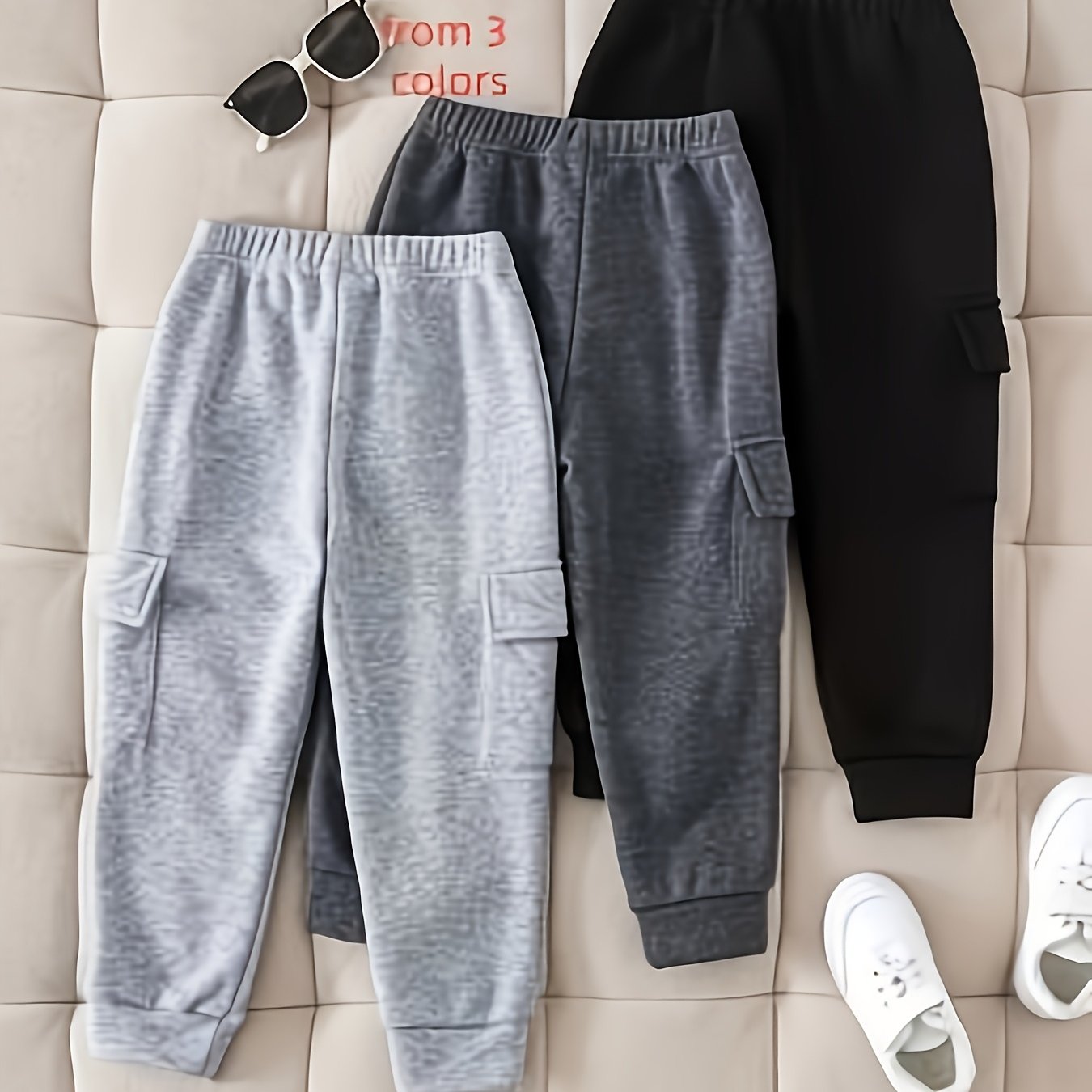 Image of Random 1pc From 3 Colors Boys' Solid-color Long Pants For Autumn And Winterwith Pockets, Stylish, And Trendy, Perfect For Outdoor, Back To School Essentials,christmas,halloween