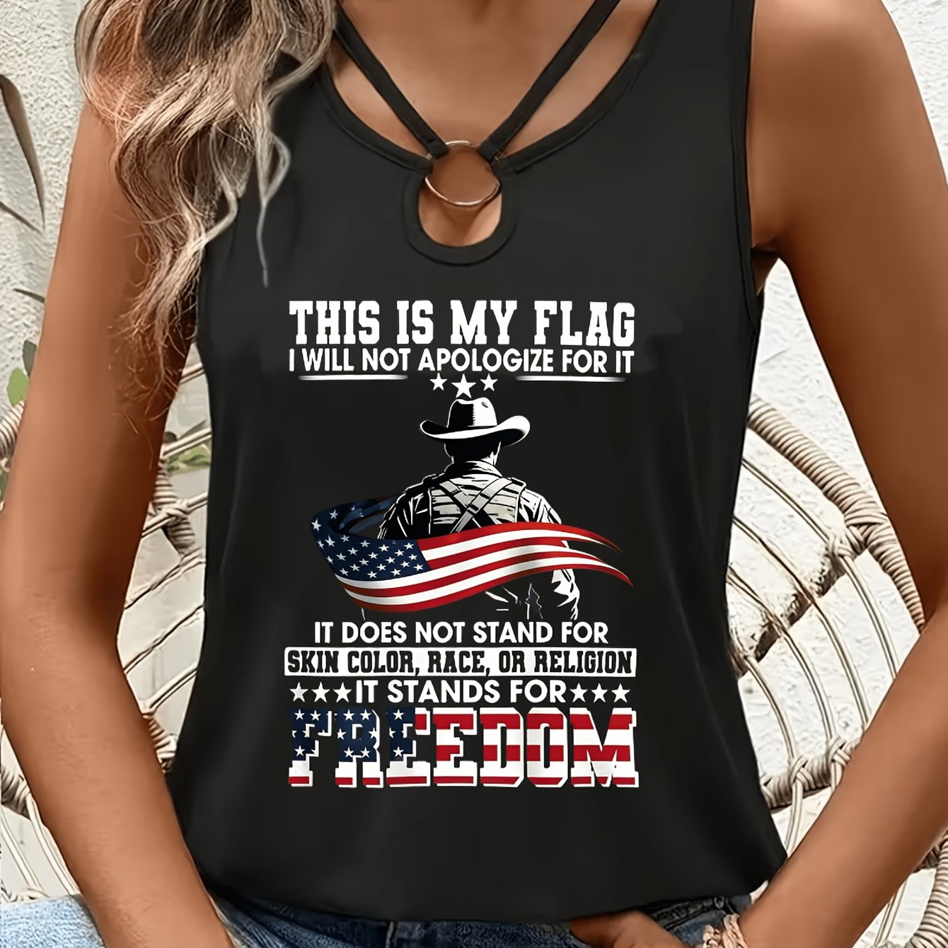TEMU Sleeveless Halter Tank Top - Patriotic Suitable For Lounging, Going Out, Gift For Easter, , Memorial Day | Machine Washable Casual Shirt With