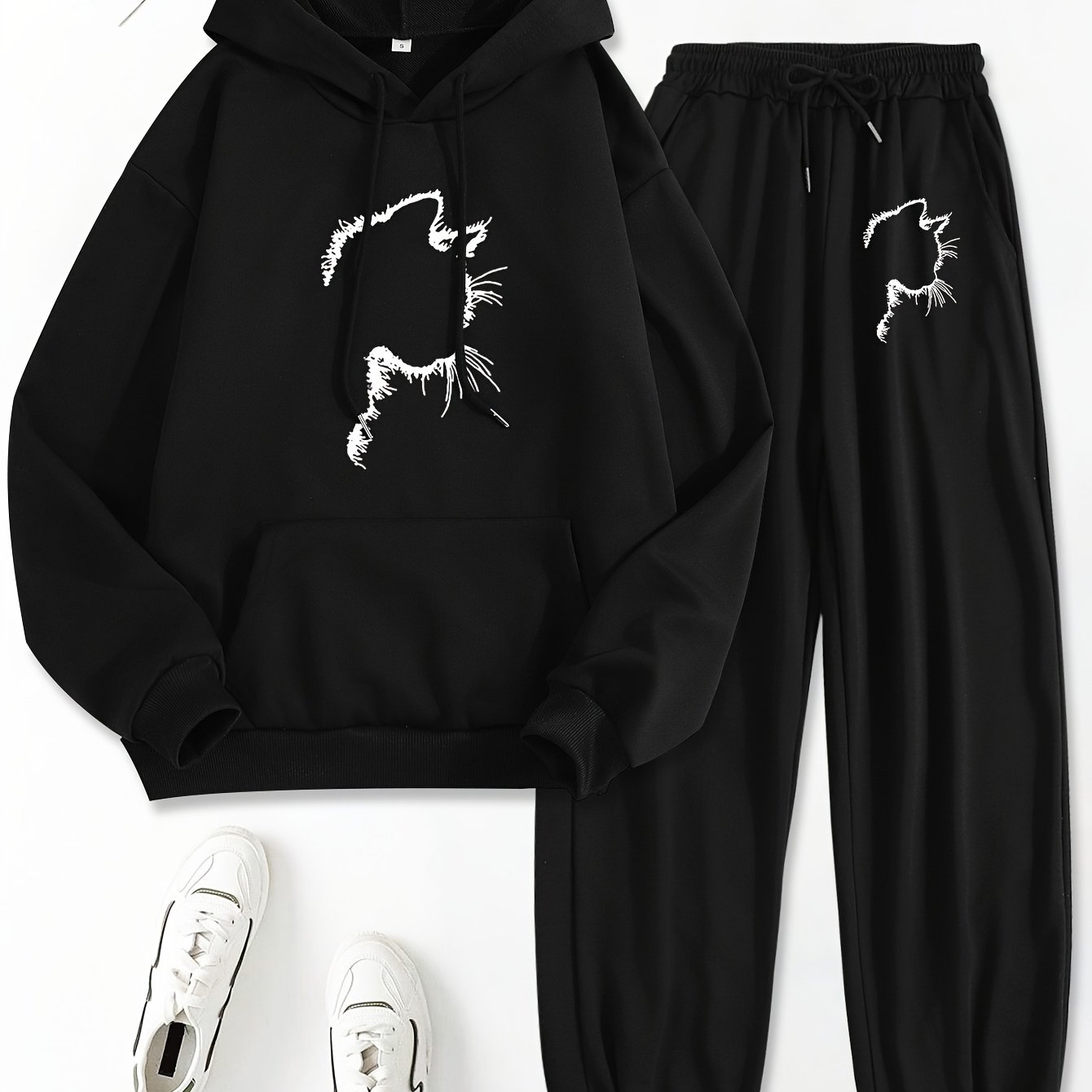 TEMU Ensemble sweat à capuche avec motif imprimé, doté d'une cordon de serrage pour un look décontracté, idéal pour et l'hiver, conçu