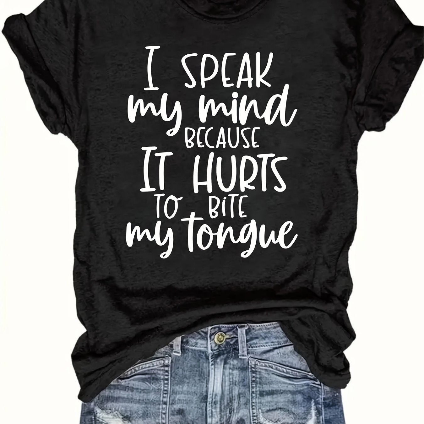 TEMU Women's It To Bite My Tongue Printed Soft And Casual Short-sleeve Washable-unisex Holiday Gift Casual Outing 2026 New Style T-shirt 180g