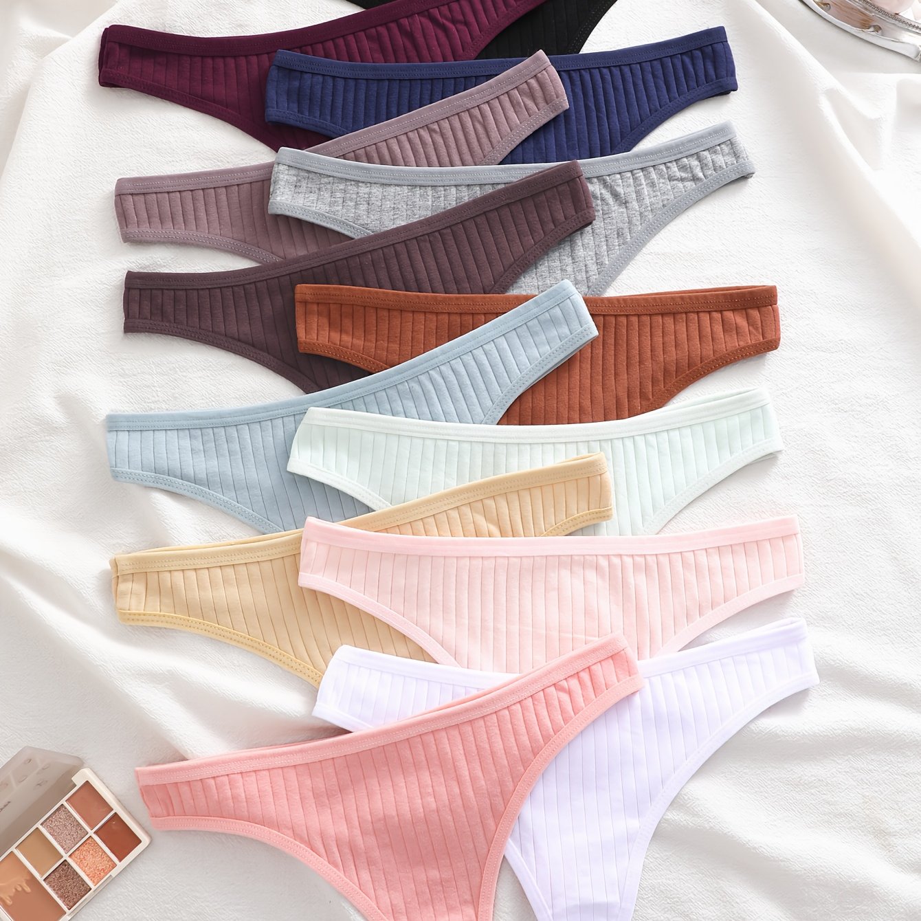 13pcs Low-waist Solid Ribbed Briefs Easy Sexy Tight Breathable Elastic Autumn Winter Women's Underwear