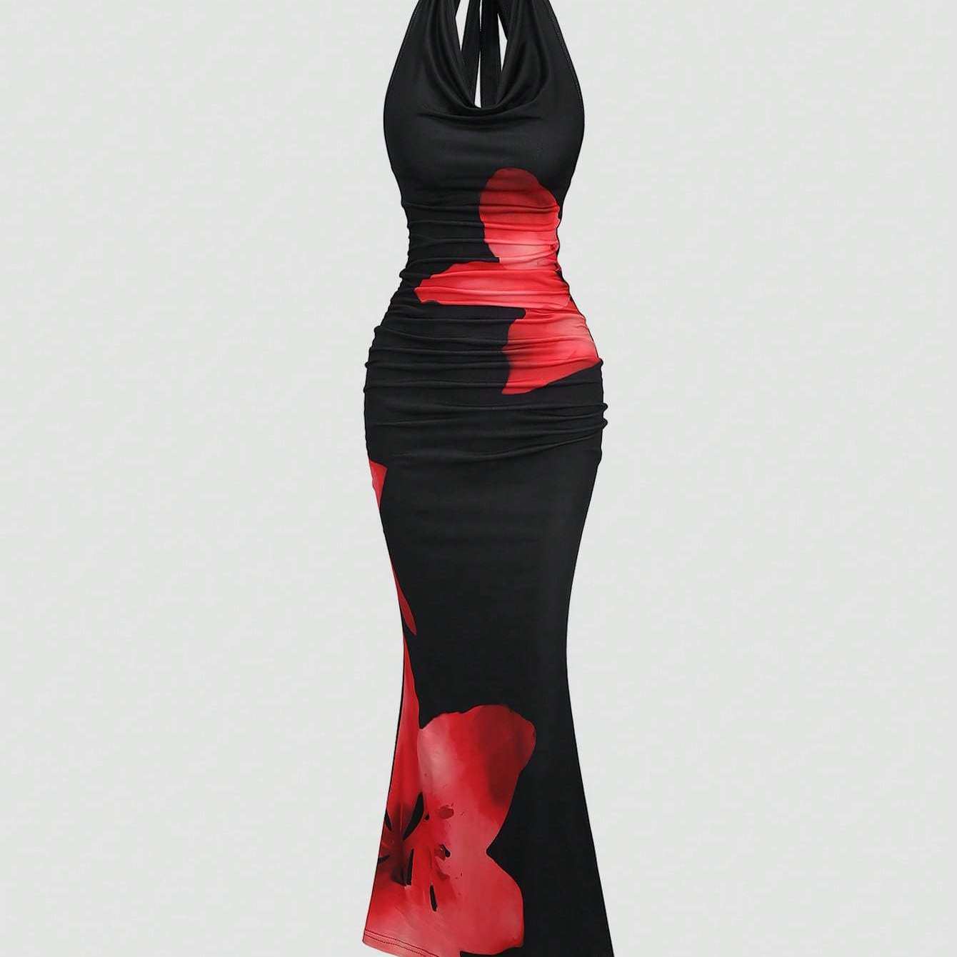 TEMU Women's Summer Wrap Neck Print Dress