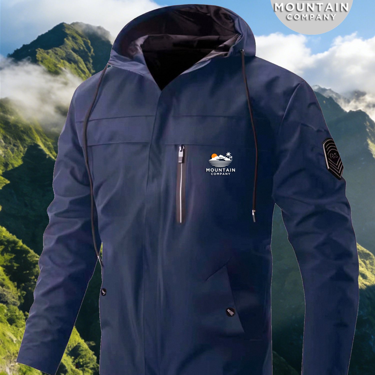 TEMU Hooded 2026 New Model Men's Mountain Company Letter Pattern Logo Design, Outdoor Hiking And Climbing Windproof Breathable Lightweight Coat,