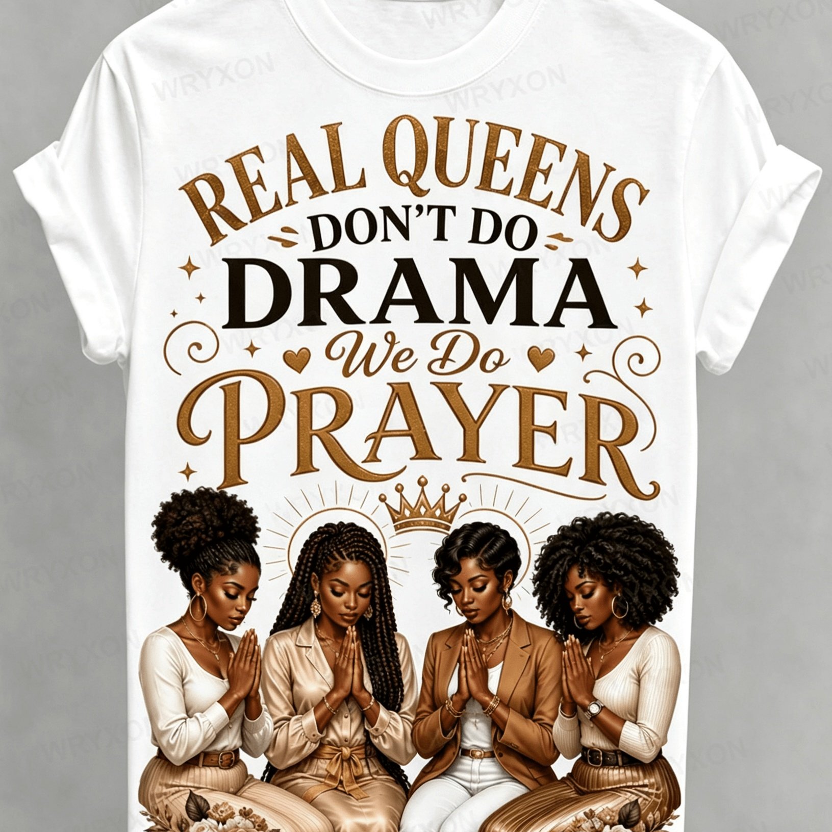 TEMU 1pc Men's And Women's Real Queens Don' Drama Faith Crown Floral Religious Inspirational Casual Graphic Tee Cheap T-shirt 180g
