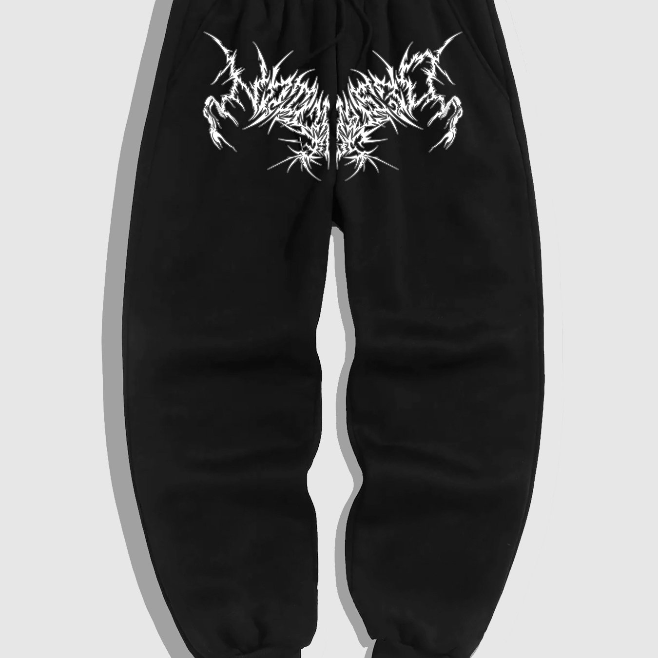 TEMU Men's Gothic-inspired Geometric Joggers - Drawstring, Stretch Fabric, Fall/winter